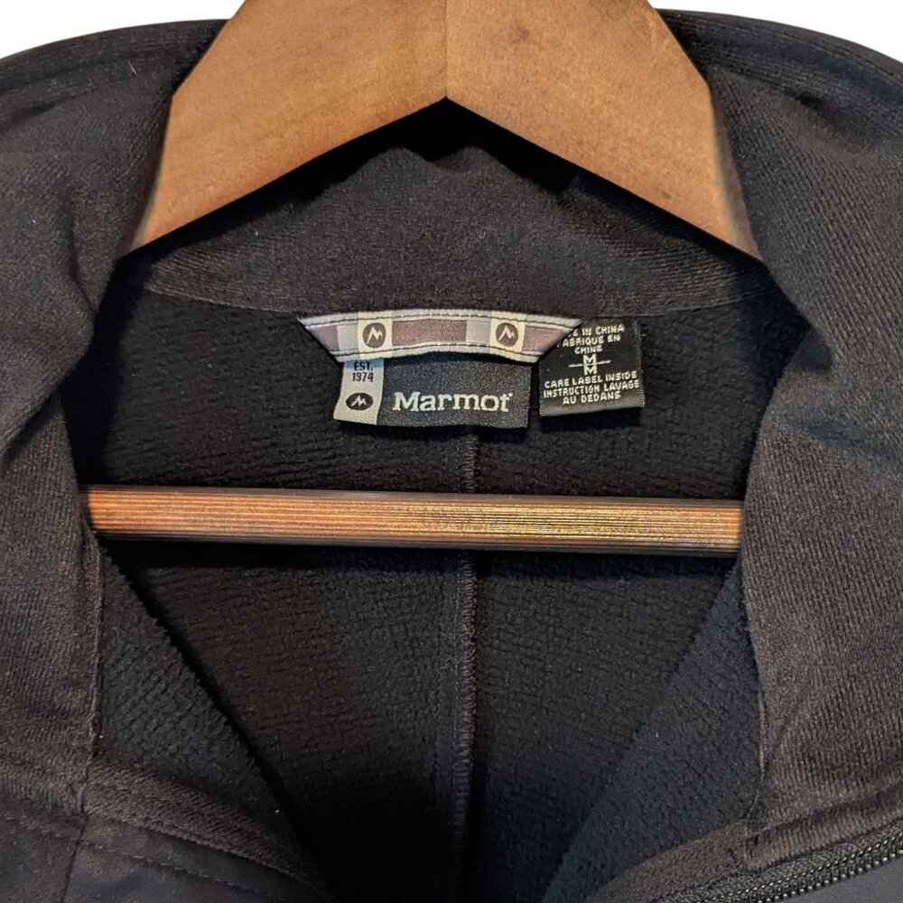 Marmot M Windstopper Fleece Lined Zip Up Hoodie Jacket Black Gray - Picture 6 of 7